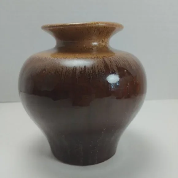 Brown Drip Glazed Pottery Art Vase 6.5" Home Decor - Picture 5 of 8